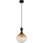 Globo Lighting Hängeleuchte Metall schwarz matt, Metall goldfarben gebürstet, Glas rauchfarben, amber, klar, Kabel Textil schwarz, Höhe kürzbar, ø: 230mm, H: 1200mm, exkl. 1x E27 40W 230V