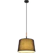 Globo Lighting Hängeleuchte Metall schwarz matt, Metall Holzoptik, Textil schwarz, Kabel PVC schwarz, ø: 380mm, H: 1200mm, exkl. 1x E27 40W 230V
