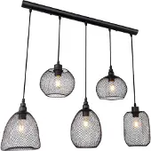 Globo Lighting Hängeleuchte Metall schwarz, Metall schwarz, Kabel PVC schwarz, Höhe kürzbar, 5 unterschiedliche Schirme, DM: 15cm bis 20cm, LxBxH: 890x200x1200mm, exkl. 5x E27 60W 230V