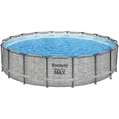 Bestway Steel Pro MAX Aufstellpool Komplett-Set mit Filterpumpe Ø 549 x 122 cm, Steinwand-Optik (Cremegrau), rund