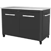 Cozze Outdoor-Arbeitstisch, für mobile Außenküche, Schrank mit 4 Rollen, 90.5 x 127.4 x 67 cm, Edelstahl, schwarz
