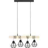 Eglo TOWNSHEND 5 Hängeleuchte Hängelampe Pendellampe Pendelleuchte - L70 x B20 x H110 cm - schwarz, braun - 4X60W exkl. - IP20