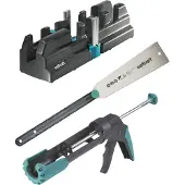 Wolfcraft Geling-Set Sockelleisten Schmiege Schneidlade Japansäge Kartuschenpresse bis 70mm