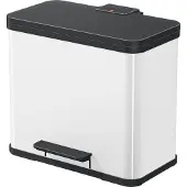 Hailo Öko duo Plus L Tret-Mülltrenner - freistehender 17+9 Liter Doppelmülleimer aus Stahlblech - Mülltrennsystem mit soft close Deckel - 2-fach Abfalltrenner für die Küche - Weiß