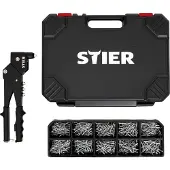 Stier Blindnieten-Satz Premium, mit 360°-Handnietzange, 500 Blindnieten, 501-teilig, aus Chrom-Vanadium-Stahl