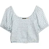 Superdry für Damen. W6011857A Top Smocked Woven blau (S), Lässig, Viskose, Kurzarm
