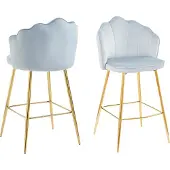 SalesFever Muschel-Barhocker | 2er-Set | Bezug Samt-Stoff | Metallgestell goldfarben | B 52 x T 54 x H 100 cm | hellgrau