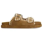Manfield Cognacfarbene Veloursleder-Sandalen mit Schnalle | Größe 39
