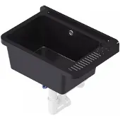 QLS Ausgussbecken 50x34 cm aus Kunststoff mit Siphon Schwarz Garage Werkstatt 11121