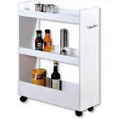 Kesper Nischenregal weiß – 22x60x78cm – mit 3 Ablageböden & Metallgriff – – 4 Rollen, 2 feststellbar – platzsparend – Küchenregal - 2485213