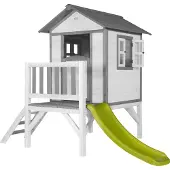 Axi Spielhaus Beach Lodge XL in Weiß mit hellgrüner Rutsche | Stelzenhaus aus Holz für Kinder | Kleiner Spielturm für den Garten