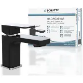 Schutte Waschtischarmatur MADAGASKAR, Mischbatterie mit Pop-Up Ventil, Einhebelmischer Badezimmer, Wasserhahn Bad Schwarz matt/Chrom