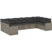 vidaXL 10-tlg. Garten-Sofagarnitur mit Kissen Grau Poly Rattan