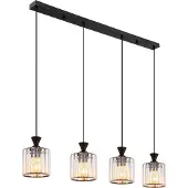 Globo Lighting Hängeleuchte Metall schwarz matt, Acrylkristalle klar, Kabel PVC schwarz, Höhe kürzbar, LxBxH: 860x130x1200mm, exkl. 4x E27 60W 230V