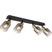 Globo Lighting Strahler Metall schwarz matt, Metall goldfarben matt, Glas rauchfarben, klar verlaufend, LxBxH: 550x80x180mm, exkl. 4x E14 25W 230V