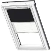 Velux Vorteils-Set Verdunkelungsrollo uni schwarz und Faltstore Plissee weiß manuell Rahmen aluminium DFD U04 3009S