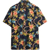 Superdry für Herren. M4010947A Marineblaues Hemd mit Hawaii-Print (M), Lässig, Modal, Kurzarm