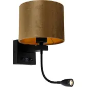 QAZQA Wandleuchte Schwarz mit Bronze-Samt-Schirm 18cm - Brescia