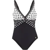 LASCANA Badeanzug , Damen, Gr. 36, Cup B, schwarz (schwarz, creme), Recycling-Polyamid, gepunktet, Badeanzüge Badeanzug, mit süßen Tupfen, Topseller