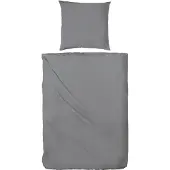Hahn Textilien Hahn Linon Bettwäsche Stone Washed 100% Baumwolle Reißverschluss Bettbezug Kissenbezug Bettgarnitur Bettwäsche-Set Bettzeug 155x220 cm Anthrazit