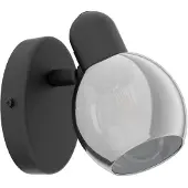 Eglo Wandlampe Pollica, 1 flammige Wandleuchte, Wandstrahler innen aus Stahl und Rauchglas, Wohnzimmerlampe in Schwarz, Flurlampe mit E14 Fassung