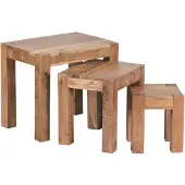 Wohnling 3er Set MUMBAI Satztisch Massiv-Holz Akazie Wohnzimmer-Tisch Landhaus-Stil Beistelltisch dunkel-braun Naturholz
