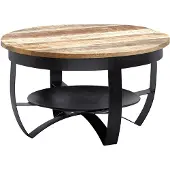 Wohnling Couchtisch 60x34x60 cm Mango Massivholz / Metall Industrial Schwarz Rund Sofatisch Wohnzimmertisch Massiv Kleiner Tisch Salontisch Wohnzimmer