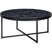 Wohnling Couchtisch 80x36x80 cm mit Marmor Optik Schwarz Wohnzimmertisch mit Metall-Gestell Sofatisch Rund Tisch Wohnzimmer Beistelltisch