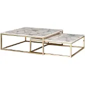 Wohnling Design Couchtisch 2er Set Weiß Marmor Optik Eckig Couchtische 2-teilig Tischgestell Metall Gold Edle Wohnzimmertische Moderne Satztische