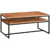 Wohnling Couchtisch 100x60x45 cm Massivholz Metall Sofatisch Wohnzimmertisch Akazie Stubentisch Industrial mit Stauraum Holztisch Kaffeetisch Massiv