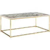 Wohnling Couchtisch 100x60x40 cm mit Marmor Optik Weiß / Gold Wohnzimmertisch mit Metall-Gestell Sofatisch Eckig Tisch Wohnzimmer Beistelltisch