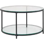 Wohnling Couchtisch 80x80x45 cm Glas / Metall Wohnzimmertisch Rund Modern Sofatisch mit Stauraum Loungetisch mit Ablagefach Kaffeetisch Beistelltisch