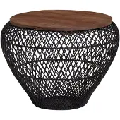 Wohnling Couchtisch Mango Massivholz Metall 60x60x45 cm Schwarz Rund mit Stauraum Wohnzimmertisch Korbtisch Modern Beistelltisch Sofatisch Wohnzimmer