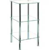 Haku Regal , 2 Fächer mit jeweils bis zu 5 kg Tragkraft, B 390 x T 390 x H 770 mm, Stahl/ESG-Sicherheitsglas, chrom/transparent