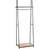 Haku Standgarderobe , Gesamttragkraft 15 kg, 2 Ablagen, B 680 x T 400 x H 1660 mm, Stahl/Holz, schwarz/dunkles Eiche-Dekor