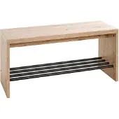 Haku Schuhbank , für bis zu 3 Paar Schuhe, Gesamttragkraft 85 kg, B 800 x T 300 x H 400 mm, Stahl/Holz, schwarz/helles Eiche-Dekor