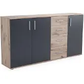 Bega Kommode - 160 x 84 cm - 3 Türen - 4 Schubladen - Grau matt - Viking Eiche Nachbildung