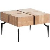 Wohnling Couchtisch Akazie Massivholz 60x60x40 cm Quadratisch mit Metallgestell Kleiner Sofatisch Würfel-Form Wohnzimmertisch Couch Modern Kaffeetisch