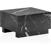 Wohnling Couchtisch MONOBLOC 60x60x35 cm Schwarz Hochglanz mit Marmor Optik Wohnzimmertisch Cube Quadratisch Sofatisch Lounge Kaffeetisch Würfel-Form