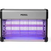 Perel - Insektenvernichter - Elektrisch - Spanngitter 2800 V - Herausnehmbare Auffangschale - 80 m² - Metall - Silber/Schwarz
