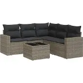 vidaXL 6-tlg. Garten-Sofagarnitur mit Kissen Grau Poly Rattan