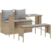 vidaXL 3-tlg. Garten-Essgruppe mit Kissen Beige Poly Rattan
