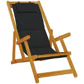 vidaXL Strandstuhl mit Armlehnen Klappbar Schwarz Akazie Textilene