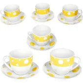 MamboCat Pula gelb Kaffeetassen mit Untertassen für 6 Personen Porzellan Tee