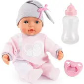 Bayer 93829AA My Piccolina Interactive Puppe mit Funktion, sprechend, Babylaute, bewegt den Mund, 38 cm, rosa, grau mit Motiv Schaf