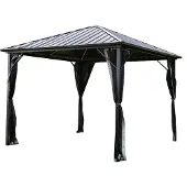 HOME DELUXE - LED Solar Pavillon - AZUR, Maße: 300 x 270 cm - inkl. LED Beleuchtung und Vorhänge, Gestell: Aluminium I Terrassenüberdachung Pergola Sonnenschutz