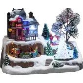 Konstsmide LED Szenerie "Bahnhof mit Kristallweihnachtsbaum" mit Animation und 8 klassischen Weihnachtsliedern, wählbare Energiefunktion, 9 bunte Dioden, 4,5V In