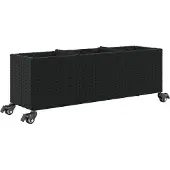 vidaXL Hochbeet mit Rollen & 3 Fächern Schwarz 107x32x38cm Poly Rattan