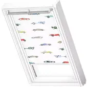 Velux Verdunkelungsrollo Kids Rennautos manuell Rahmen weiß DKL PK10 4654SWL