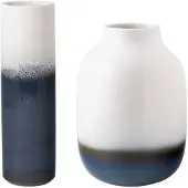Villeroy & Boch Dekovase "Vasen Lave Home 22 cm + 25 cm 2er Set weiß-blau", bunt (weiß, blau), B:2cm H:2cm T:2cm, LIKE. BY , Vasen, Dekovase
